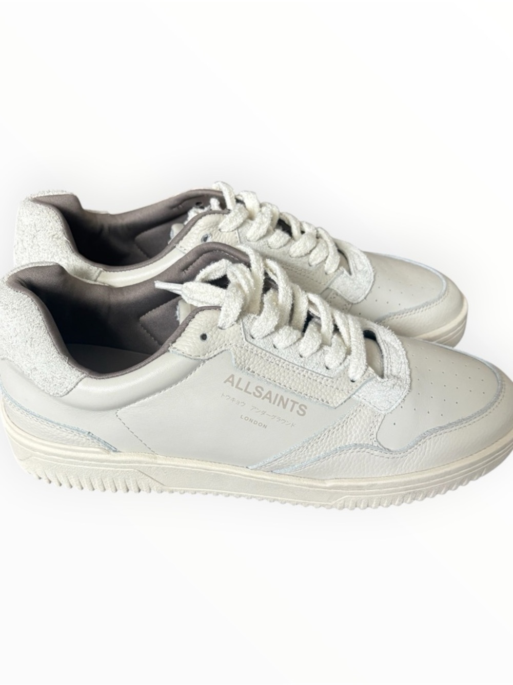 AllSaints Regan Low Top Sneakers Triple Chalk White Lace Up Rubber Sole